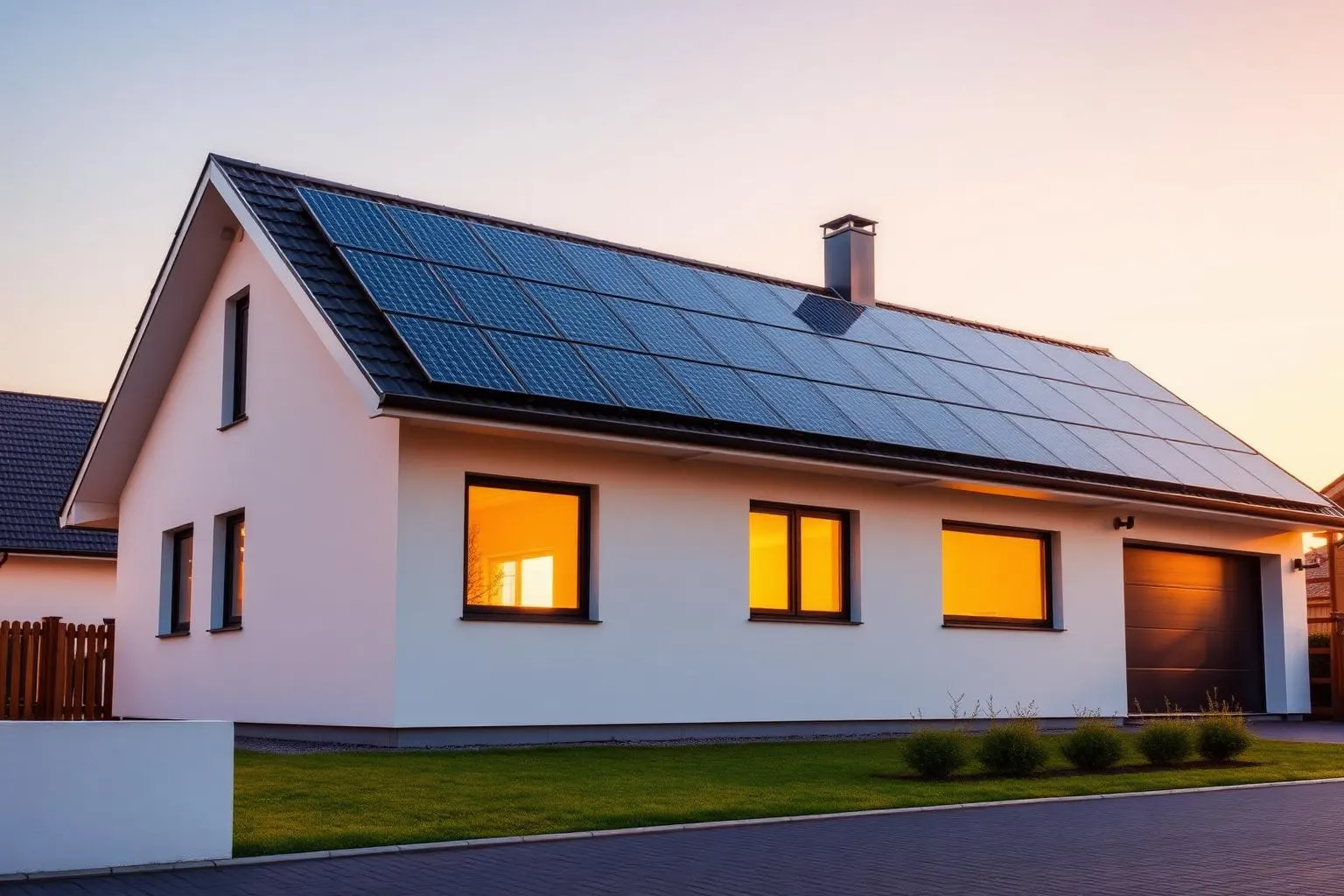 Modernes Haus mit Photovoltaik-Anlage auf dem Dach